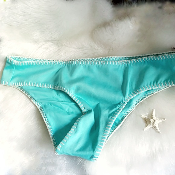 Victoria’s Secret Nwt Aqua The Cheeky Hipster Stitched Swim Bikini Bottom L - Picture 1 of 9